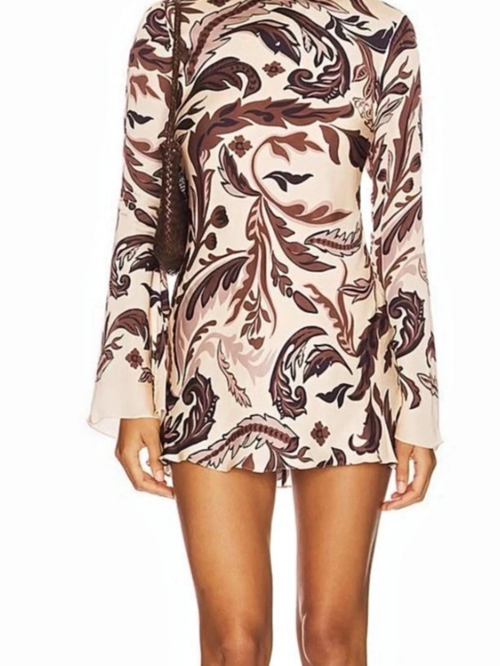 Paisley Long Sleeve Mini Dress in Pink & Brown Like New
